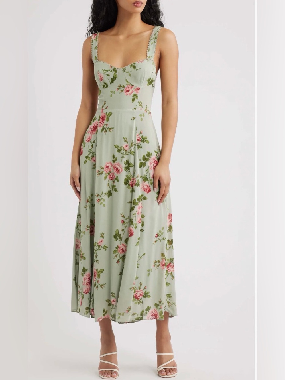Reformation Sage Green Lela Floral Print Midi Dress 4 *Flaw